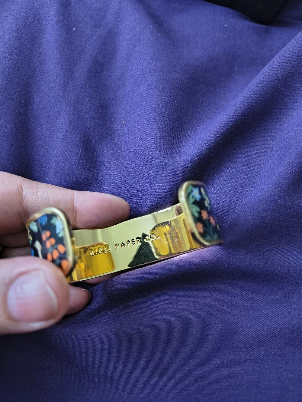 Rifle Paper Co. Menagerie Print Enamel And Gold Plated Brass Cuff. Estate Find